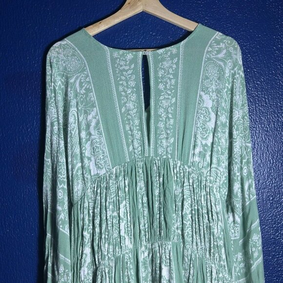 En Creme Floral Smocked Mini Dress Ruffle Sz M LIned Bohemian Summer Relax fit - Picture 6 of 9